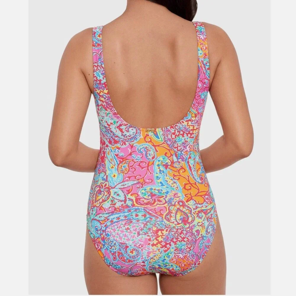 LAUREN RALPH LAUREN Amara Patchwork Surplice One-Piece Swimsuit Size 16